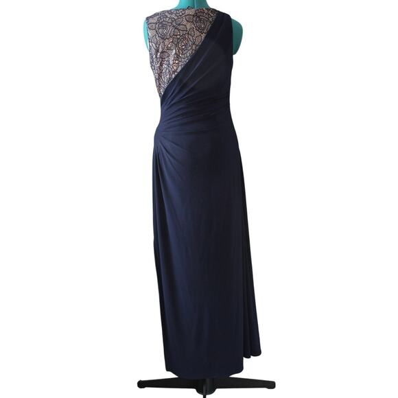 R&M Richards Navy Lace Bodice Draped Evening Gown | Women’s Size 10 - Picture 3 of 8